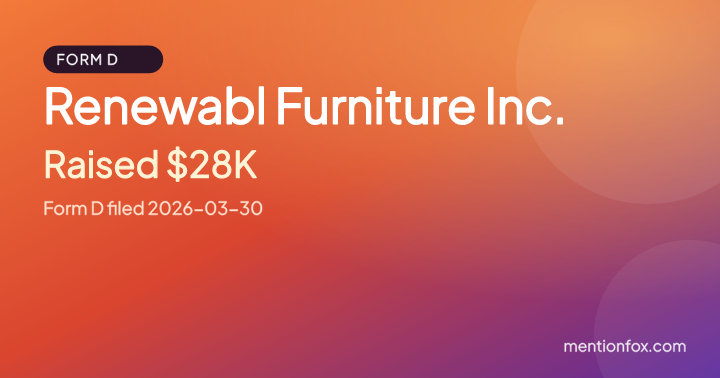Renewabl Furniture Inc.: Raised $28K, Form D filed 2026-03-30