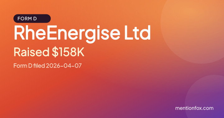RheEnergise Ltd: Raised $158K, Form D filed 2026-04-07