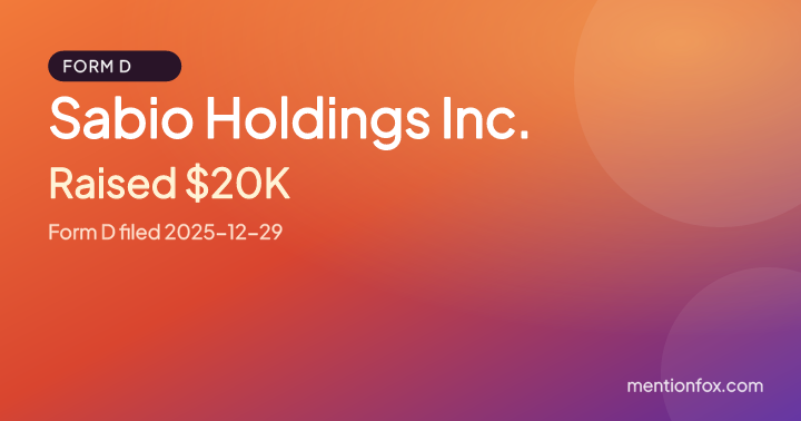 Sabio Holdings Inc.: Raised $20K, Form D filed 2025-12-29