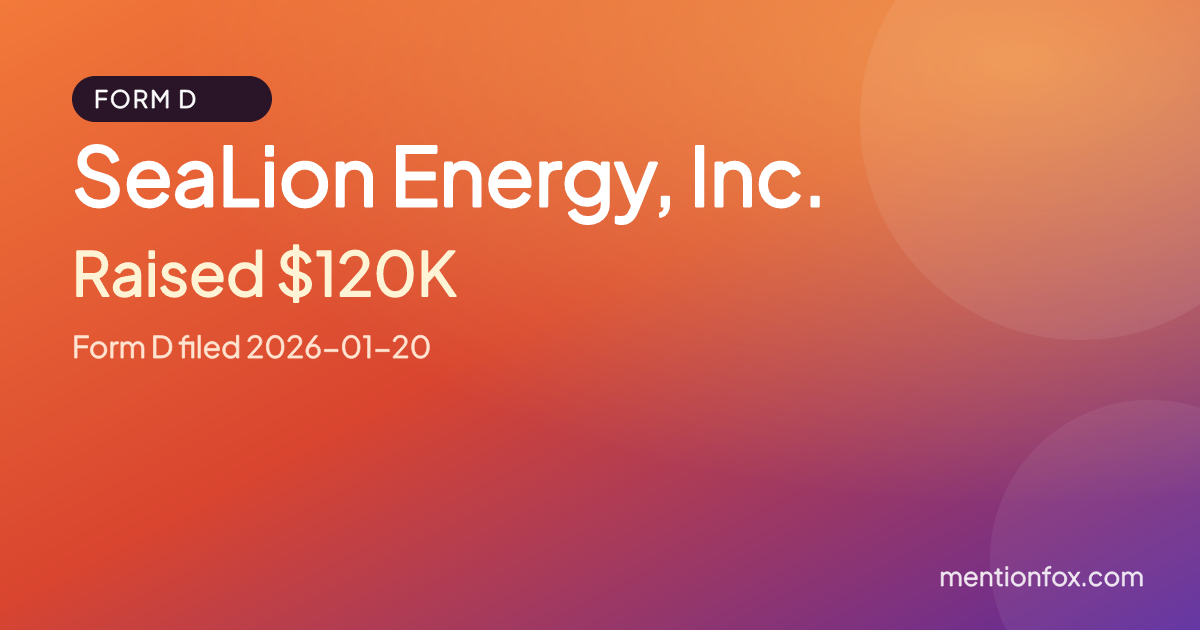 SeaLion Energy, Inc.: Raised $120K, Form D filed 2026-01-20