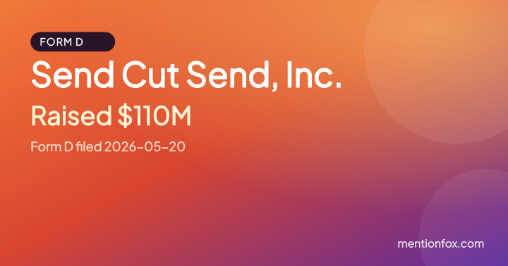 Send Cut Send, Inc.: Raised $110M, Form D filed 2026-05-20