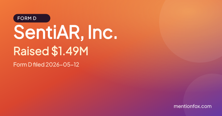 SentiAR, Inc.: Raised $1.49M, Form D filed 2026-05-12