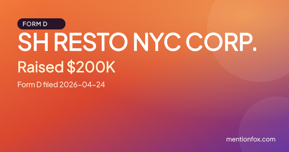 SH RESTO NYC CORP.: Raised $200K, Form D filed 2026-04-24