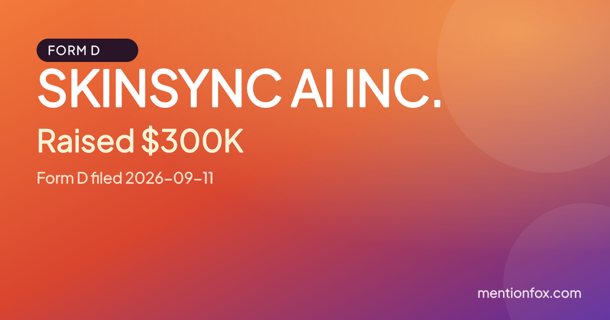 SKINSYNC AI INC.: Raised $300K, Form D filed 2026-09-11