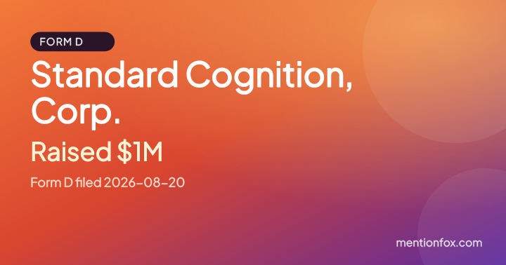 Standard Cognition, Corp.: Raised $1M, Form D filed 2026-08-20