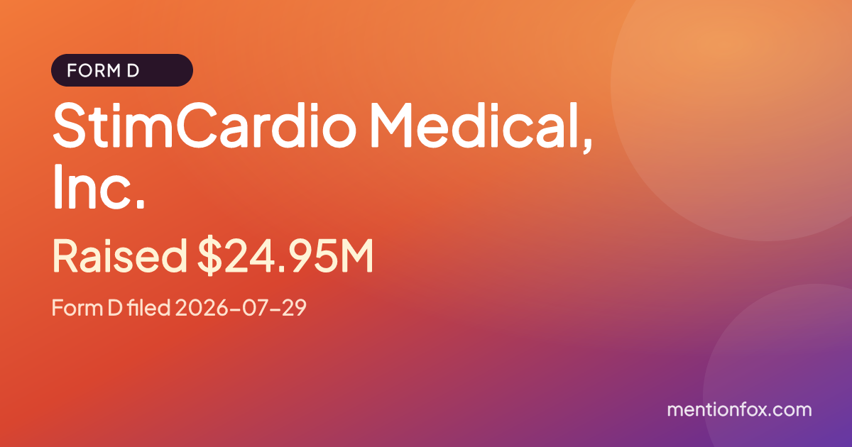 StimCardio Medical, Inc.: Raised $24.95M, Form D filed 2026-07-29