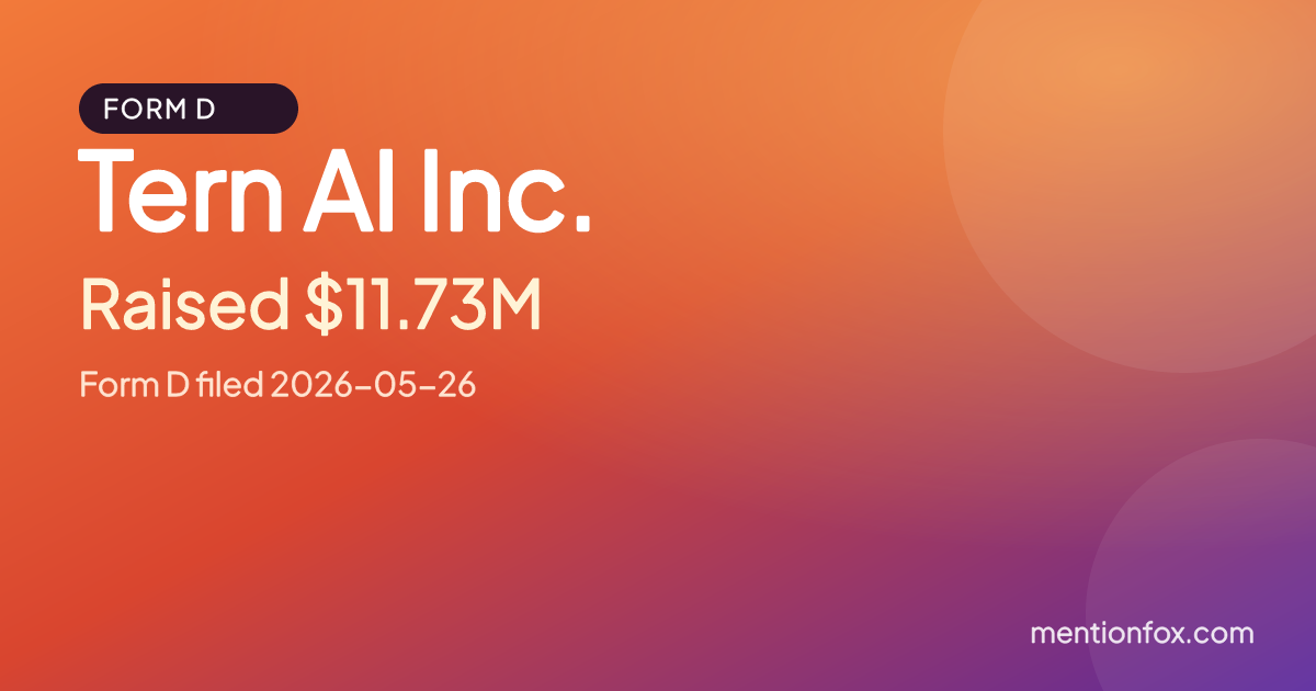 Tern AI Inc.: Raised $11.73M, Form D filed 2026-05-26