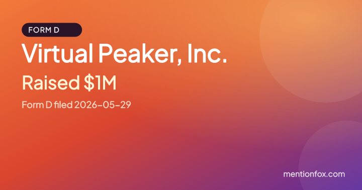 Virtual Peaker, Inc.: Raised $1M, Form D filed 2026-05-29