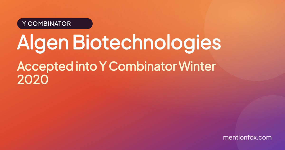 Algen Biotechnologies: Accepted into Y Combinator Winter 2020