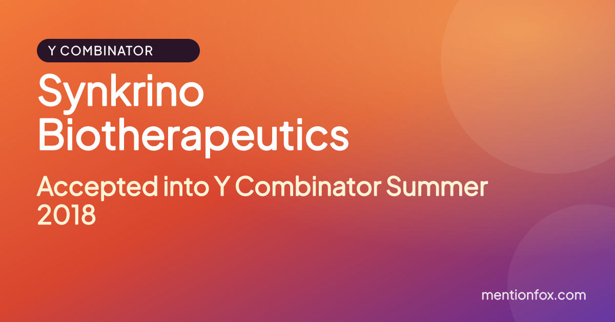 Synkrino Biotherapeutics: Accepted into Y Combinator Summer 2018