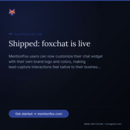 Launch card FoxPlug generated for getfoxchat.com: Shipped, foxchat is live